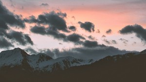 mountains, clouds, sky, sunset, top