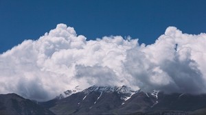 mountains, clouds, sky, top