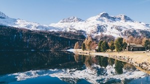 mountains, clouds, lake, river