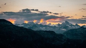mountains, clouds, landscape, peaks, height