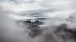 mountains, clouds, fog, peak, shroud