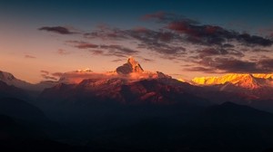 vuoret, pilvet, huippu, taivas, Himalaja - wallpapers, picture