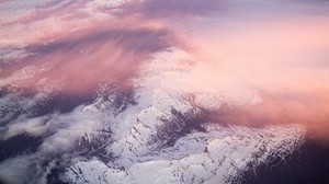 Berge, Wolken, Gipfel, rosa