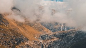 mountains, clouds, top view, fog - wallpapers, picture
