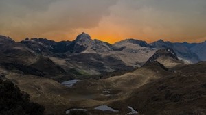 montañas, nubes, puesta de sol, cielo