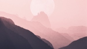 mountains, shape, moon, pink