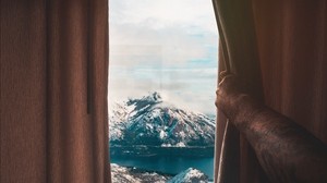 berg, fönster, gardin, utsikt - wallpapers, picture