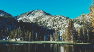 montañas, lago, árboles