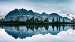 mountains, lake, photoshop, reflection