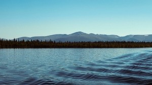 mountains, lake, horizon, trees, ripples - wallpapers, picture