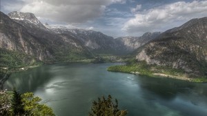 山、湖、都市、風景