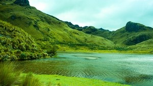 mountains, lake, lagoon, green, grass