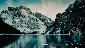 mountains, lake, ice, snow, italy