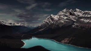 mountains, lake, forest, clouds, landscape - wallpapers, picture