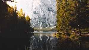 mountains, lake, forest, landscape, nature
