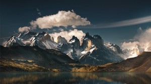 berge, see, nationalpark, reflexion, torres del Paine, chile