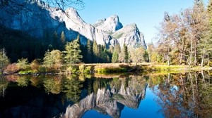 mountains, lake, sky, reflection