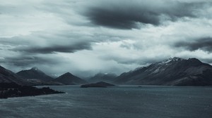 mountains, the lake, the sky, cloudy