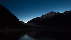 mountains, lake, night