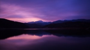 mountains, lake, night, reflection