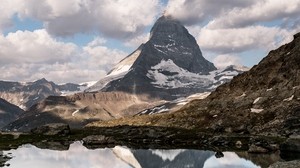 montagne, lago, nuvole, pietre, natura - wallpapers, picture