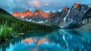 mountains, lake, reflection, trees