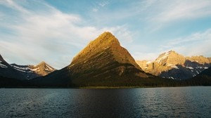 montañas, lago, corriente, cielo