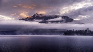 montagne, lago, nebbia, nuvole, picchi, Queenstown, Nuova Zelanda