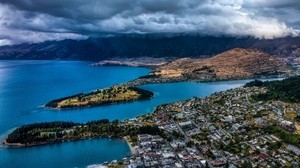mountains, the lake, top view, the city, clouds, New Zealand