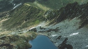berg, sjö, flygfoto, landskap, bergskedja - wallpapers, picture