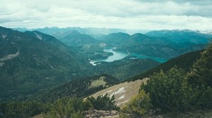 mountains, lake, top view