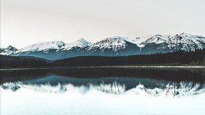 mountains, lake, water, horizon