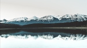 montañas, lago, agua, horizonte