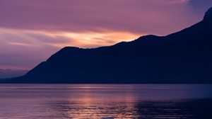 montañas, lago, puesta de sol, suiza