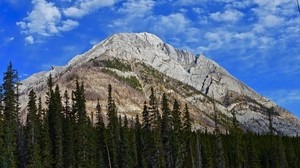 mountains, peak, trees, clouds - wallpapers, picture