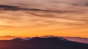 mountains, field, sky, sunset - wallpapers, picture