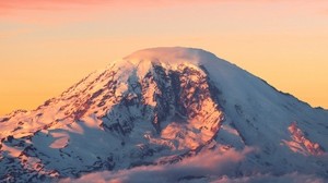 mountains, dawn, clouds, peak, snow - wallpapers, picture