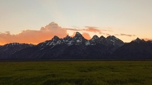 山脉，平原，风景，山峰，黄昏