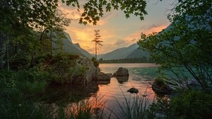 mountains, river, trees, stones - wallpapers, picture
