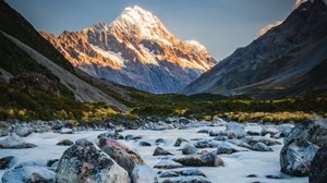 mountains, river, stones, landscape, nature - wallpapers, picture