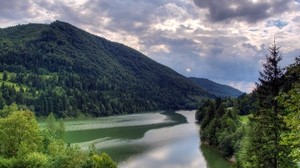 mountains, river, clouds, nature - wallpapers, picture