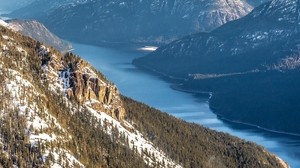 berge, fluss, hang, bäume, landschaft