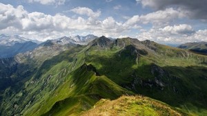 berge, erleichterung, schatten, scharf, wolken, himmel, höhe, landschaft