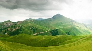 mountains, terrain, green, cloudy - wallpapers, picture