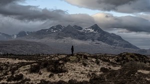 mountains, silhouette, clouds, cloudy, loneliness, solitude - wallpapers, picture
