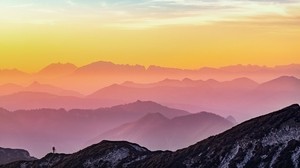 mountains, silhouette, travel, fog, altmünster, austria - wallpapers, picture