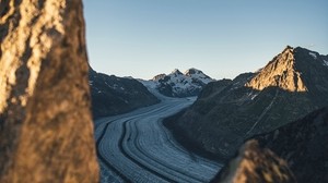 mountains, rocks, road, snow, nature