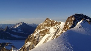 mountains, rocks, snow, cover, peak, height, silence