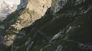 mountains, slope, path, rocks, peaks