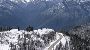 mountains, snow, road, peaks, slope - wallpapers, picture